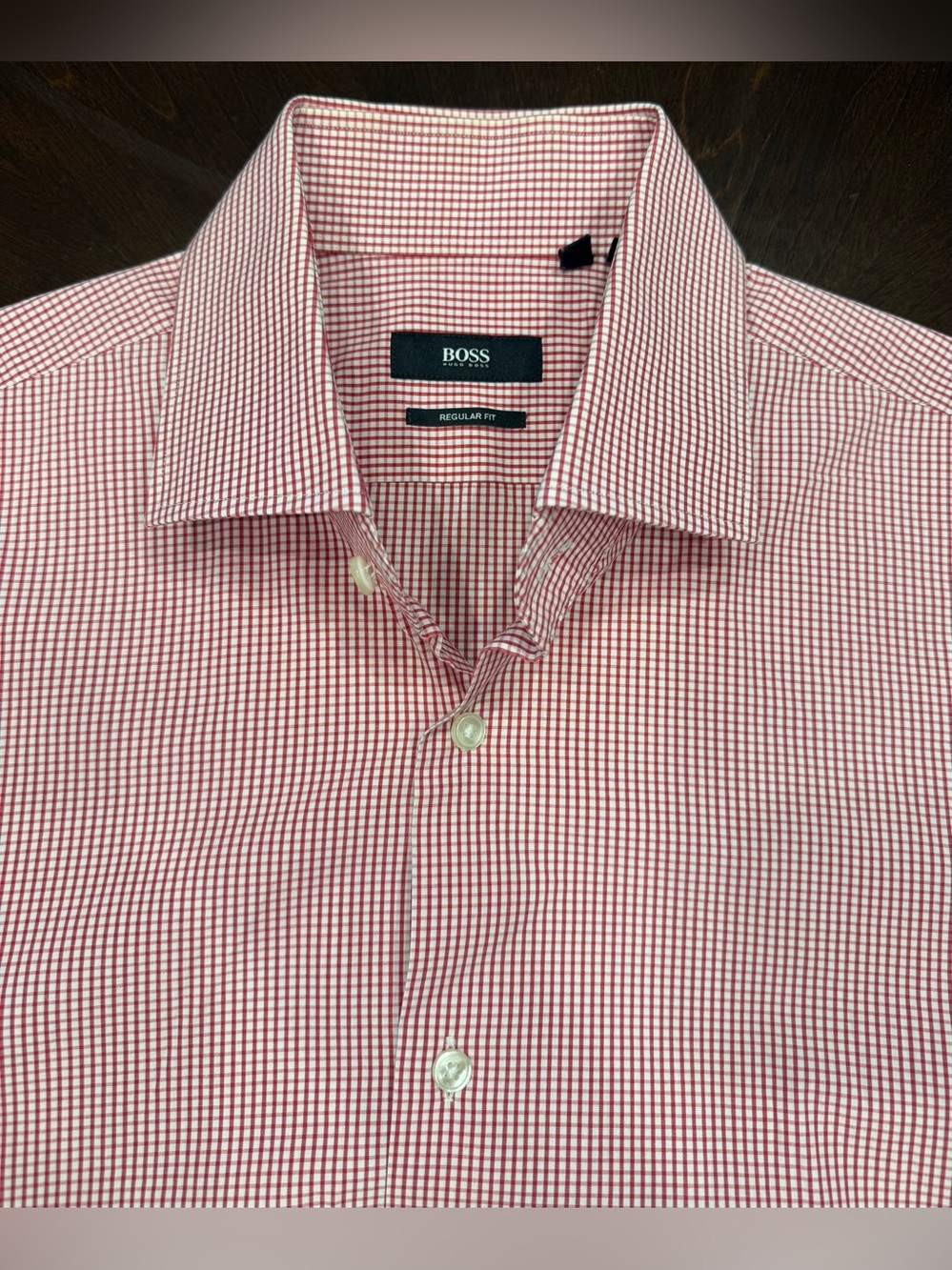 BOSS Red and White Micro-Check Dress Shirt 16.5 - 34/35